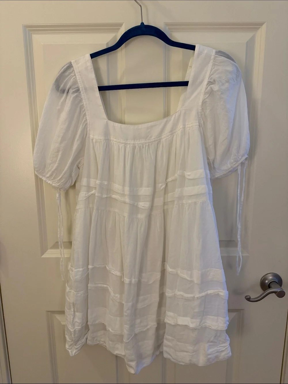 J. Crew White Square-Neck Tiered Mini Dress